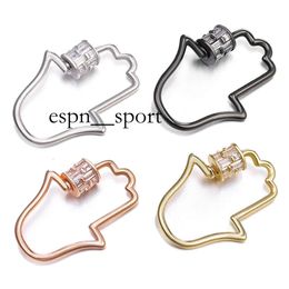 espnsport Riversr CZ Micro Pave Screw Clasps White Pink Yellow Gun Black Palm-shaped Copper Zircon Pendant Connectors DIY Jewellery Findings Wholesale