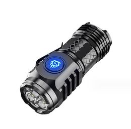 Super Bright Mini LED Hand Flashlight Built In Battery USB Torch Outdoor Hiking Fishing 3 led Flashlight 5 Lighting Mode Camp Lamp