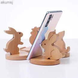 Cell Phone Mounts Holders Cartoon Animals Wooden Desktop Mobile Phone Stand For Smartphone Support Desk Cell Phone Portable Holder Bracket YQ240110