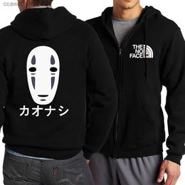 Men's Hoodies Sweatshirts Y2K zipper hoodie Spirited Away pattern printing Black oversized clothing 2023 new punk Harajuku leisure best selling hoodie T240110