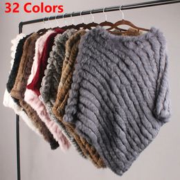 Real Rabbit Fur Knitted Natural Fur Poncho Vest Fashion Wrap Coat Shawl Lady Scarf Natural Fur Wedding Party Wholesale Cape 240110