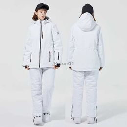 Skiing Suits White Ski Suit Set Winter Waterproof Warm Windproof Hooded Thermal Insulation Outdoor Sports Snowboarding Women Men Jacket Pants