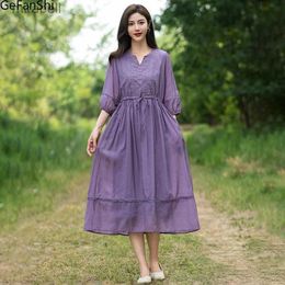 Basic Casual Dresses Embroidery Solid Half Sleeve Brief Loose Soft Cozy Fashion Women Spring Summer Elegant Dress Office Lady Work Clothing YQ240110