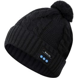 Speakers Bluetooth Hat Bluetooth Beanie Pom Soft Knit Beanie Hat Builtin Speakers Microphone for Winter Fitness Outdoor Sports