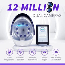 Dual HD Camera Skin Condition Analyzer 12 Million Pixel AI System 3D Pigment Acne Wrinkle Illustrating Face Composition Scanning Magic Mirror