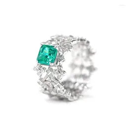 Cluster Rings ZOCA 925 Sterling Silver Synthetic Emerald High Carbon Diamond For Women Sparkling Wed Party Fine Jewellery Gift