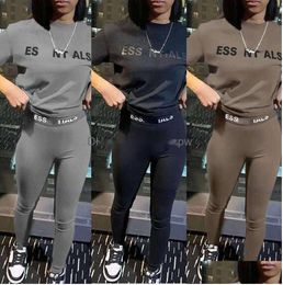 Designers 2024 Silm Pants Suit Womens Two Pieces Jogger Set Letters Printed Short Sleeve Sexy Fashion Tights Suits Drop Delivery 771