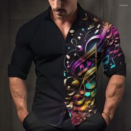 Men's Casual Shirts 2024 Shirt Music Note 3D Printing Lapel Button Long Sleeve Prom Party Clothing Fashion Dress Designer 6XL