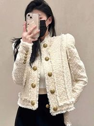 French Celebrity Temperament Coat Womens Spring Autumn Light Runway Style Double Breasted Thick Tweed Small Fragrant Top 240109