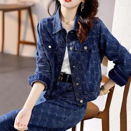 Work Dresses #3179 Denim Jacket And Skirts 2 Peice Set Women Two Piece Top Skirt Female Slim High Waisted Vintage Casual Office