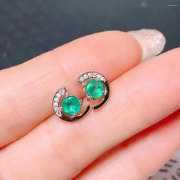 Stud Earrings Simple Silver Emerald For Daily Wear 4mm Natural Solid 925 Jewelry