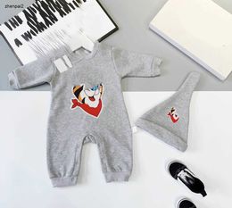 Luxury infant jumpsuits Cartoon pattern printing boys girls Plush set Size 59-100 winter newborn baby Crawling suit and hat Jan10