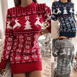 Women's Sweaters Women Round Collar Pullovers Christmas Theme Long Sweater Dress Girls Fashion Warm Jumpers Sexy Tight Knit