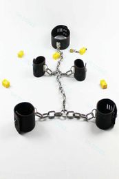 Unisex Quality Steel Chain Lock Shackle Faux Leather Wrist Ankle Cuffs Fetters A8764027131