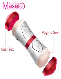 Meselo Double Holes Male Masturbator Vibrator Realistic Vagina Anal Sex Toys For Men Hands Removable Sucker Penis Trainer Y2018100584