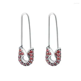 Dangle Earrings 925 Solid Sterling Silver Vintage 5A Red Zirconia Pin Clip Hoop Gifts