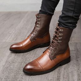 British Style Lace-up Men's Fashion Pointed High-top Leather Shoes for Men Comfortable Breathable Non-slip Male Boots