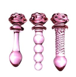 newest 3 style red rose dilatador anal dildo beads butt plug glass sexo anal toys buttplug sex toys for men glass anal toy CX200705300052