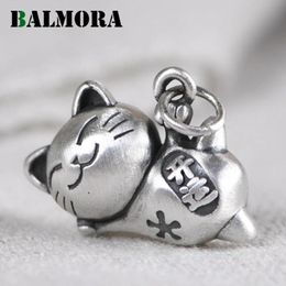 Pendants BALMORA Original 990 Pure Silver Cute Cat Pendant For Women Retro Good Luck Pendant Thai Silver Charm Jewellery Gift Without Chain