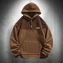 Vintage Coffee Hoodies For Men Fleece Hoodies Men Clothing Hooded Sweatshirts Streetwear Long Sleeve Sweatshirts 240109