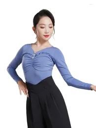 Stage Wear 2024 Modern Dance Top Women's Fall/winter Social Practise Clothes V-neck Dancing Long-sleeved Leotard F1118