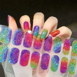 2024 Summer Arrival 22 Gel UV Sticker Semi Cured Wraps Waterproof Glitter Nail Strips Manicure Decorations 240109