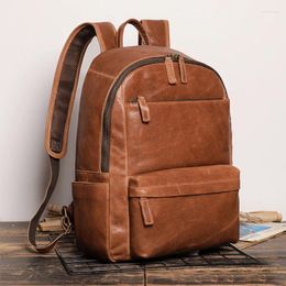 Backpack Fashion Cowhide Leather For Men Genuine School Bag Male Outdoor Backpacks 14 Inch Laptop Shoulder