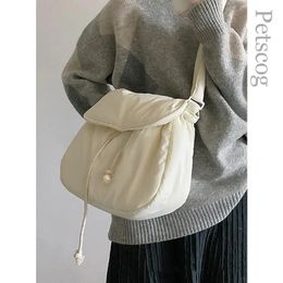 Soft Cotton Women's Casual Crossbody Shoulder Bag White Large Capacity Messenger Purse Student 2023 Simple Lady Fashion Bags 240110