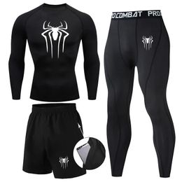 Men 3Pc Set Winter Thermal Underwear Compression Sports Suit Long Johns Clothes Running Tracksuit Wear Exercise Workout Tights 240110