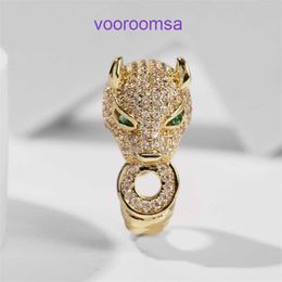 High Quality Carter 18k Gold Holiday Gift Ring Jewellery Full Diamond Leopard Head Luxury and Grade Radiant Money Personality Creativity With Original Box