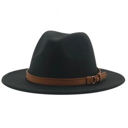 Fedora Hats for Women Men Wide Brim Solid Women Hats Band Belt Classic Formal Dress Khaki Black Winter Hats Sombreros De Mujer 240110