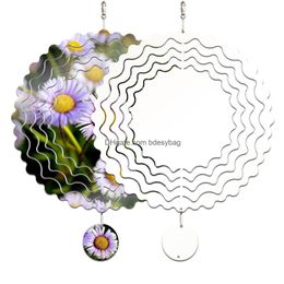 Sublimation Blanks Wholesale Sublimation Blanks Wind Spinner Flower Shape Metal Chime Scpture Hanging Ornament For Yard Garden Decorat Dhohw