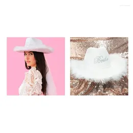 Berets Handmade Wedding Party Cowgirl Hat With BRIDE Letter Bridal Western Feather Brim Fedoras Sunproof For