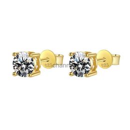 Stud New S925 Sterling Silver Moissanite Stud Earrings 2CT Diamond Wedding Engagement 4 Claw Earrings 14K Yellow Gold Classic Jewelry YQ240110