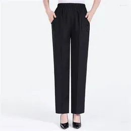 Women's Pants Spring Autumn Fashion Elegant High Waist Pocket Solid Colour Straight Capris Casual Versatile Commuting Clothing Women