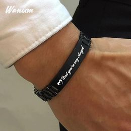 Bracelets Custom Engraved Name Stainless Steel Women Men Bracelet Personalised ID Name Wide Chain Bracelet Nameplate Bangle Jewellery Gifts