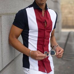 Men's Casual Shirts Stylish Men Tops Handsome Stripe Print Close-fitting Colors Matching Comfortable Shirt