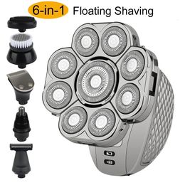 Men's Bald Head Electric Shaver 9 Blades Floating 6In1 Heads Beard Nose Ear Hair Trimmer Clipper Brush Rechargeable Razor 240110