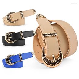 Belts Fashion Women's Vintage Carved Gold Buckle Belt PU Leather Gothic Casual All-Match Dress Jeans Decorative Waistband