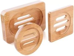 3 Styles Natural Bamboo Soap Dishes Tray Holder Storage Soap Rack Plate Box Container Portable Bathroom Soaps Dish BJ