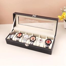 Display 6 Grids Watch Box PU Leather Watch Case Holder Organizer Storage Box for Quartz Watches Jewelry Boxes Display Best Gift
