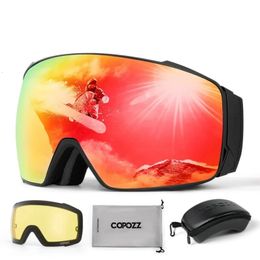 Copozz Winter Ski Goggles with Magnetic Double Layer Polarised Lens Anti-Fog UV400 Protection Men Ski Glasses Eyewear with Case 240109