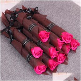 Decorative Flowers Wreaths Single Stem Artificial Rose Romantic Valentine Day Wedding Birthday Party Soap Flower Red Pink Blue Bwf Dhj7P