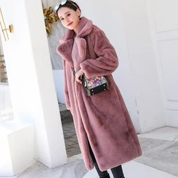 Winter Women High Quality Faux Rabbit Fur Coat Luxury Long Fur Coat Loose Lapel OverCoat Thick Warm Plus Size Female Plush Coats 240109