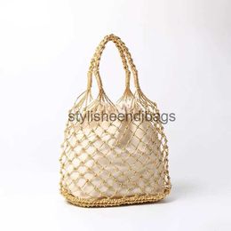 Totes Gold sier 2 Colour bright paper ropes hollow woven handbag cotton lining str bag female Reticulate netted beachstylisheendibags