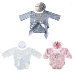 Clothing Sets 2 Pcs Baby Boys Girls Lace Romper Flower Headband Set Born Pography Props