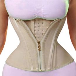 Latex Waist Trainer Women Waist Protection Bustier Korset Nude Black Corset Plus Size Korsett Zipper Hooks Eyes Gorset 240109