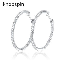 KNOBSPIN Loop Earrings for Women 925 Sterling Sliver 12mm D vvs1 Lab Grown Diamond Ear Studs Fine Jewelry Gift 240109