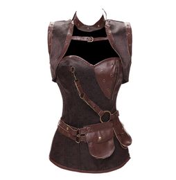 Dobby Faux Leather Punk Corset Steel Boned Gothic Clothing Waist Trainer Basque Steampunk Corselet Cosplay Party Outfits S6xl J197949068