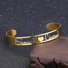 Bangles Cutomized Gold Name Bangle High Quality Stainless Steel Personalised ID Nameplate Bangles & Bracelet Adjusted